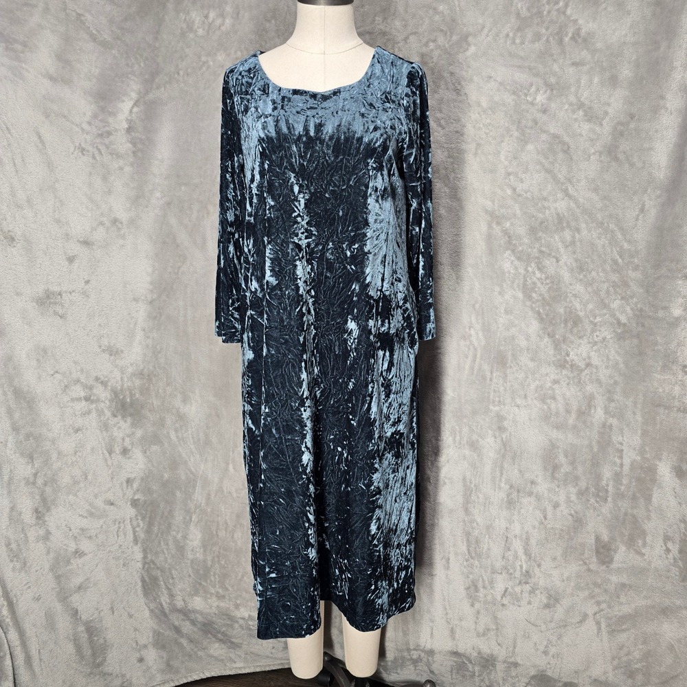 Grade & Gather Dress Women S Blue Crushed Velvet Midi Long Sleeve Gothic Grunge